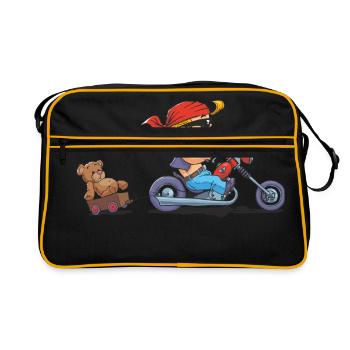 CD - Baby Biker mit Teddy Bär Anhänger - Kinder - Retro Tasche - Schwarz/Gold - Vorne