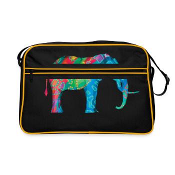 Farbiger Elefant mit der ursprünglichen Hans Hansen-Zeichnung - Retro Tasche - Schwarz/Gold - Vorne