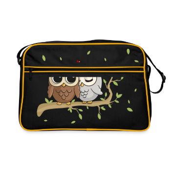 Hiboux de bande dessinée amoureux - Sac Retro - noir/or - Devant