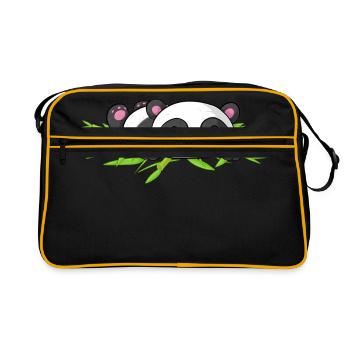 Schlafender Comic Panda - Retro Tasche - Schwarz/Gold - Vorne