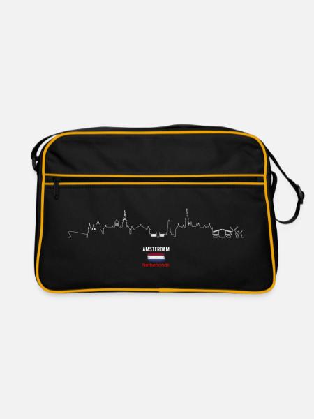 Skyline Amsterdam Herzschlag - Retro Tasche - Schwarz/Gold - Vorne