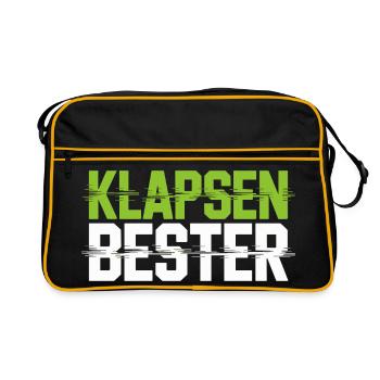 Klapsenbester Durchgeknallt Irrenhaus Büro Spruch - Retro Tasche - Schwarz/Gold - Vorne