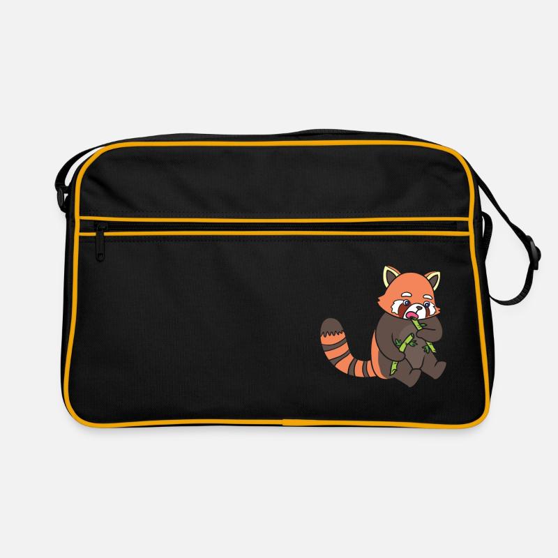 A red panda eats bamboo. Retro Bag