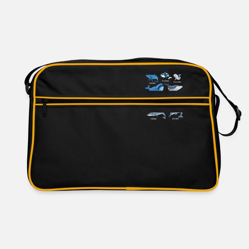 Arten von Walen | Wal Arten Blauwal Narwal Pottwal - Retro Tasche - Schwarz/Gold