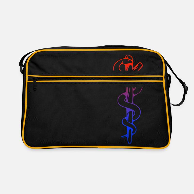 Aesculapius rouge-bleu | Bâtonnet d'Asclépios rouge-bleu - Sac Retro - noir/or
