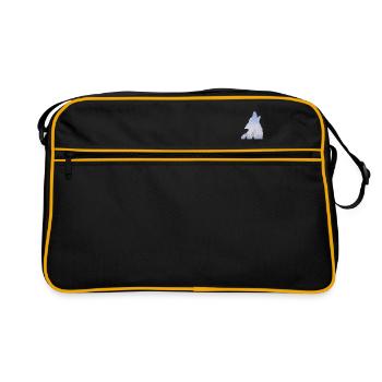 Loup hurlant en silhouette d'hiver avec forêt de conifères - Sac Retro - noir/or - Devant