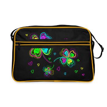 Mehrfarbige Klee und Herz - Retro Tasche - Schwarz/Gold - Vorne