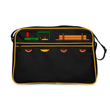 Grüner Traktor mit Holzanhänger - Retro Tasche - Schwarz/Gold - Vorne