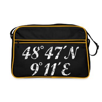 Stuttgart Koordinaten (Vintage Weiß) - Retro Tasche - Schwarz/Gold - Vorne