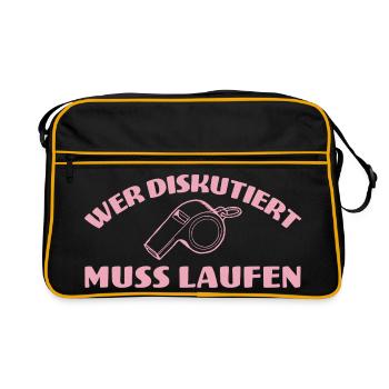 Fußballtrainerin Wer diskutiert muss laufen - Retro Tasche - Schwarz/Gold - Vorne