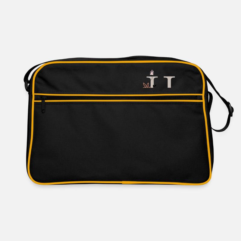 H, Buchstabe H mit Blumen - Retro Tasche - Schwarz/Gold