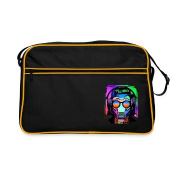 Psychedelic / Techno / Minimal Head Design - Retro Tasche - Schwarz/Gold - Vorne