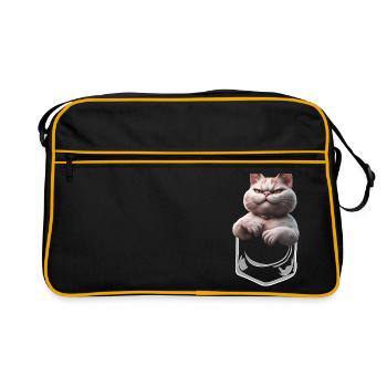 Chat à l’air diabolique dans la poche de poitrine - Sac Retro - noir/or - Devant