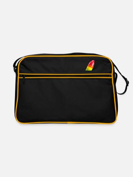 Eine bunte Rakete auf einer geneigten Flugbahn - Retro Tasche - Schwarz/Gold - Vorne