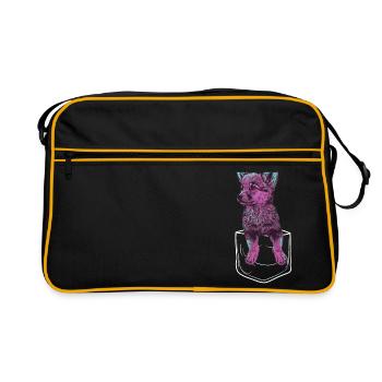 pink baby wolf in pocket size - Retro Bag - black/gold - Front