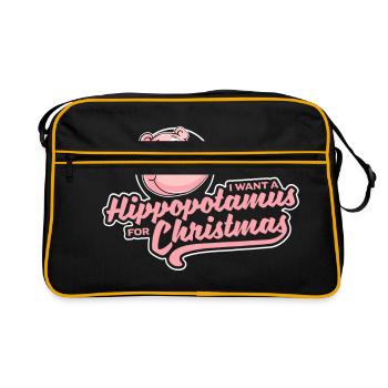 I Want A Hippopotamus For Christmas - Xmas Wunsch - Retro Tasche - Schwarz/Gold - Vorne