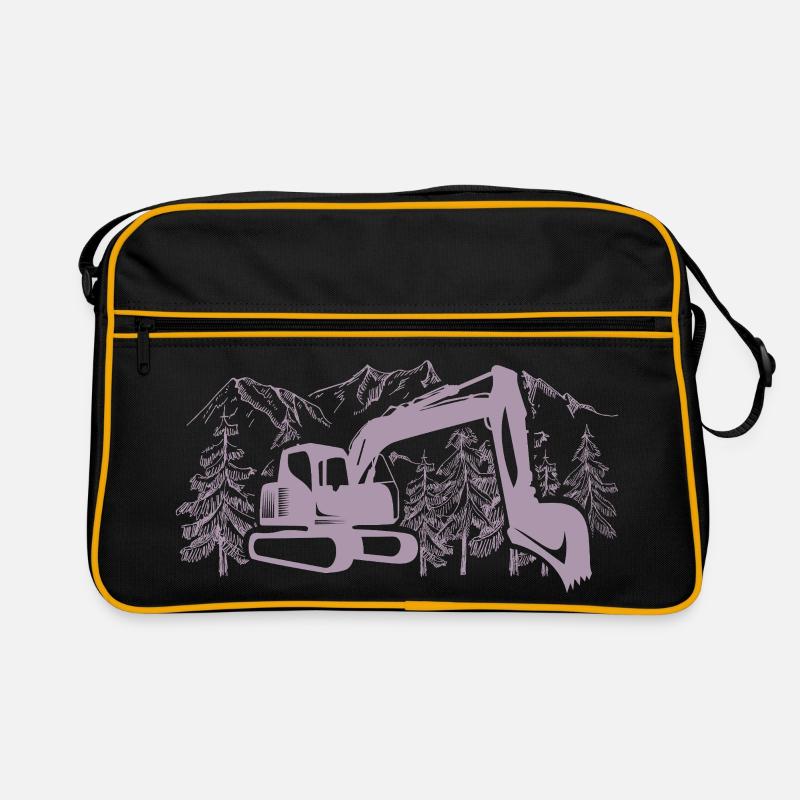 Excavator Silhouette Construction Equipment Operator Work Retro Bag
