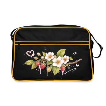 Raspberry branch with flowers graffiti style - Retro Bag - black/gold - Front