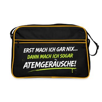 Atemgeräusche Neon-Spruch - Retro Tasche - Schwarz/Gold - Vorne