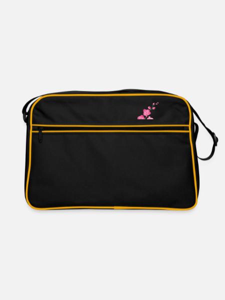 ORCHIDEEN Blume - Geschenk der Liebe - rosa pink - Retro Tasche - Schwarz/Gold - Vorne