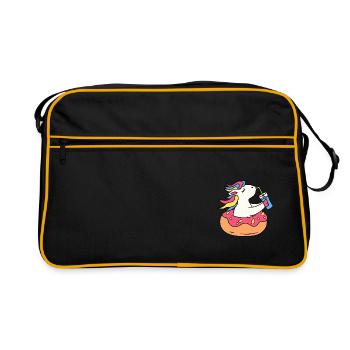 EINHORN EINHÖRNER SHAKE REGENBOGEN GLITZER MOTIVE - Retro Tasche - Schwarz/Gold - Vorne
