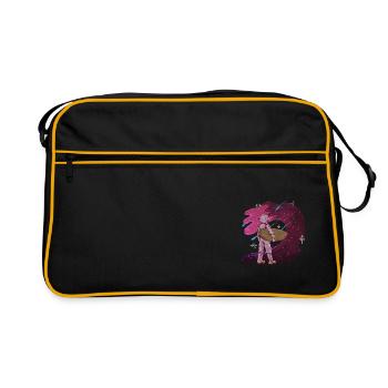 ASTRONAUT WELTALL SURFER SURF SURFING SURFEN MOTIV - Retro Tasche - Schwarz/Gold - Vorne