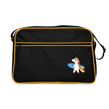 EINHORN SURFEN EINHÖRNER SURFING SURFBRETT MOTIV - Retro Tasche - Schwarz/Gold - Vorne