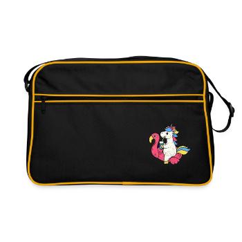 FLAMINGO EINHORN EINHÖRNER PONY REGENBOGEN MOTIVE - Retro Tasche - Schwarz/Gold - Vorne