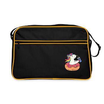 EINHORN EINHÖRNER SHAKER REGENBOGEN DONUT MOTIV - Retro Tasche - Schwarz/Gold - Vorne
