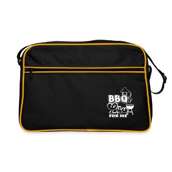 BBQ LEBEN FÜR MICH PARTIE GRILLEN SPRÜCHE MOTIVE - Retro Tasche - Schwarz/Gold - Vorne