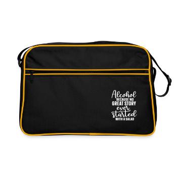 ALKOHOL GESCHICHTE BIER TRINKEN GRILLEN ZELT MOTIV - Retro Tasche - Schwarz/Gold - Vorne