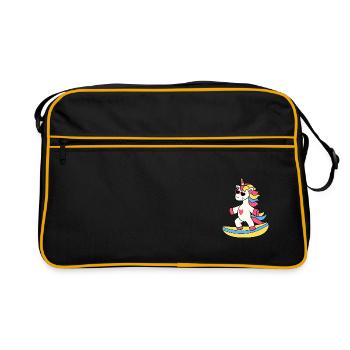 EINHORN SURFEN EINHÖRNER SURFING SURFBRETT MOTIVE - Retro Tasche - Schwarz/Gold - Vorne