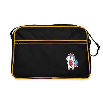 EINHORN EINHÖRNER REGENBOGEN EIS EISKUGEL MOTIV - Retro Tasche - Schwarz/Gold - Vorne
