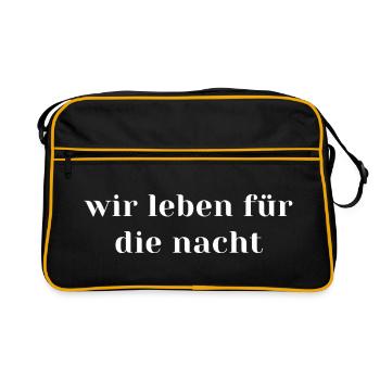 Wir leben für die Nacht - Hypnotic Techno Ravewear - Retro Tasche - Schwarz/Gold - Vorne