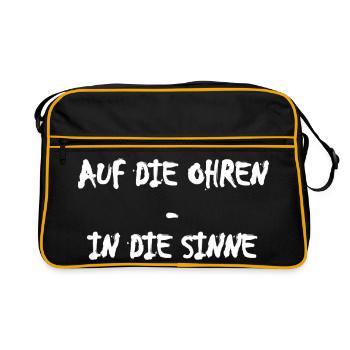 Auf die Ohren In die Sinne - Retro Tasche - Schwarz/Gold - Vorne