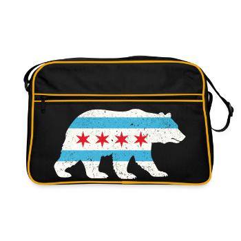 Chicago Flag Bear Pride Nature City Fusion - Retro Tasche - Schwarz/Gold - Vorne