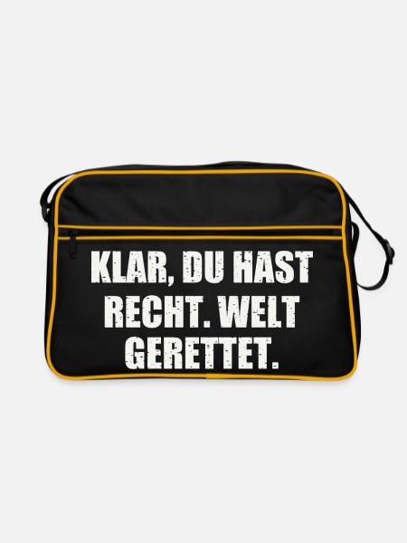 KLAR, DU HAST RECHT. WELT GERETTET. - Retro Tasche - Schwarz/Gold