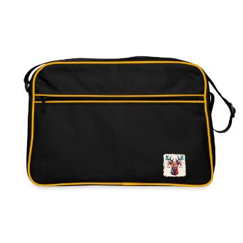 Rentier mit Weihnachtskugeln und Mütze - Retro Tasche - Schwarz/Gold - Vorne