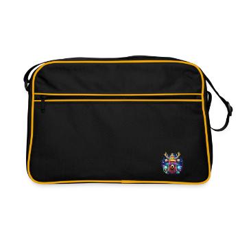 Rentier mit Weihnachtskugeln und Mütze - Retro Tasche - Schwarz/Gold - Vorne