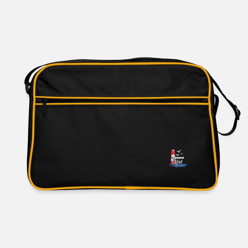 Kiel Heimathafen Hafenstadt Möwe Leuchtturm Ostsee - Retro Tasche - Schwarz/Gold