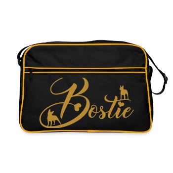 Bostie Boston Terrier avec police décorative - Sac Retro - noir/or - Devant