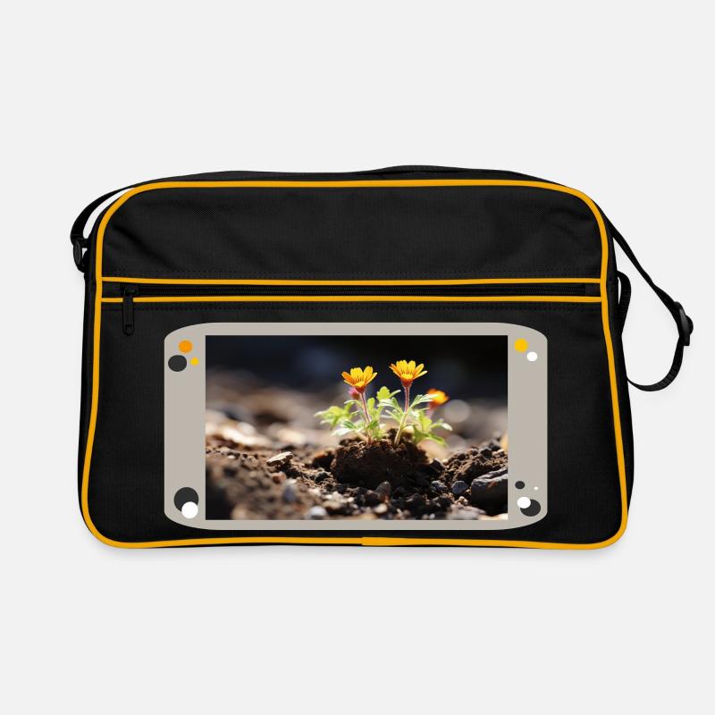 Blume im Sonnenlicht - Retro Tasche - Schwarz/Gold
