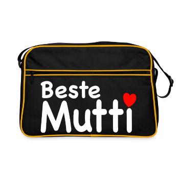 Beste Mutti Spruch Mama - Retro Tasche - Schwarz/Gold - Vorne