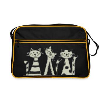 Katzen Trio impressionismus - Retro Tasche - Schwarz/Gold - Vorne