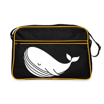 Wal Silhouette minimalistisches Meeresmotiv - Retro Tasche - Schwarz/Gold - Vorne
