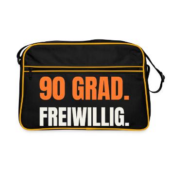 Sauna Spruch: 90 Grad. Freiwillig. - Retro Tasche - Schwarz/Gold - Vorne