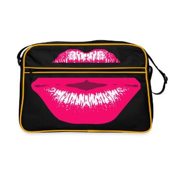Pinker Kussmund Lipstick Lippenstift Schmatzer lip - Retro Tasche - Schwarz/Gold - Vorne