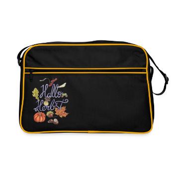 Bonjour l'automne avec des motifs de citrouille et d'automne - Sac Retro - noir/or - Devant