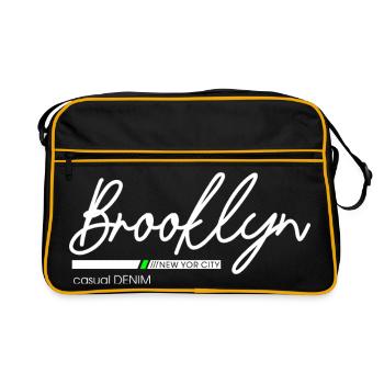 Stadtbild mit Neonlichtern und Bergblick - Retro Tasche - Schwarz/Gold - Vorne