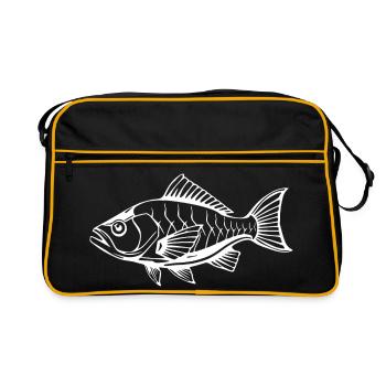 Fish Fish T-shirt Gift Angler - Retro Bag - black/gold - Front